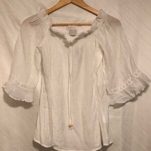 NWT- White Boho Tie-Neck Peasant Blouse